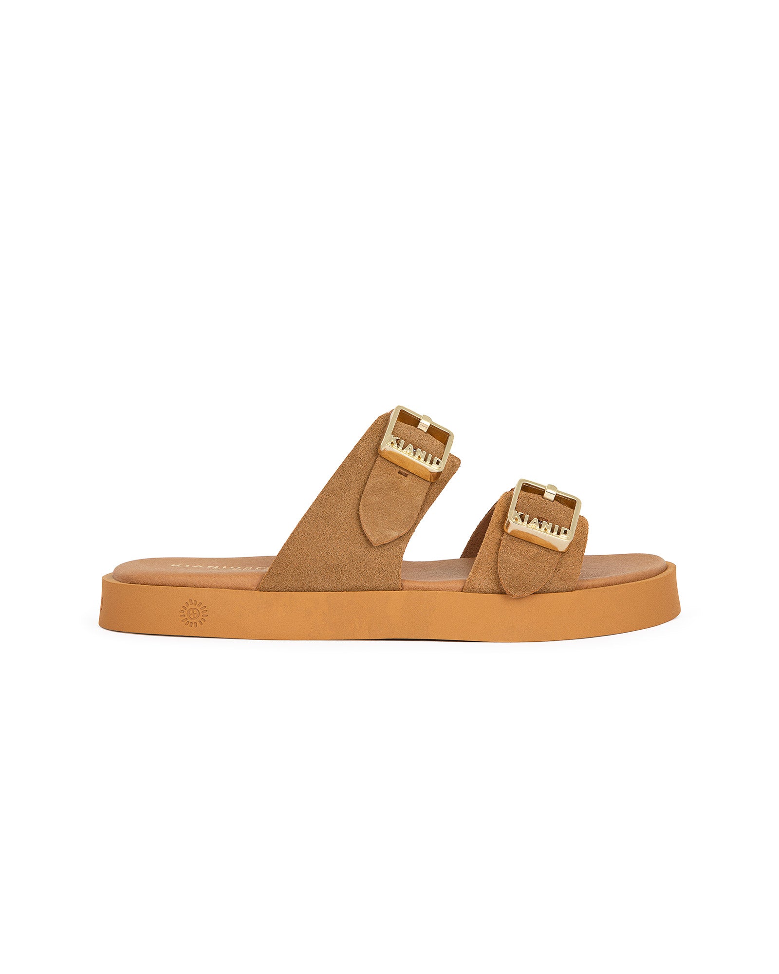 Sandalo doppia fascia "Kianid x Cotazur" modello Polignano Midi Caramel in Suede