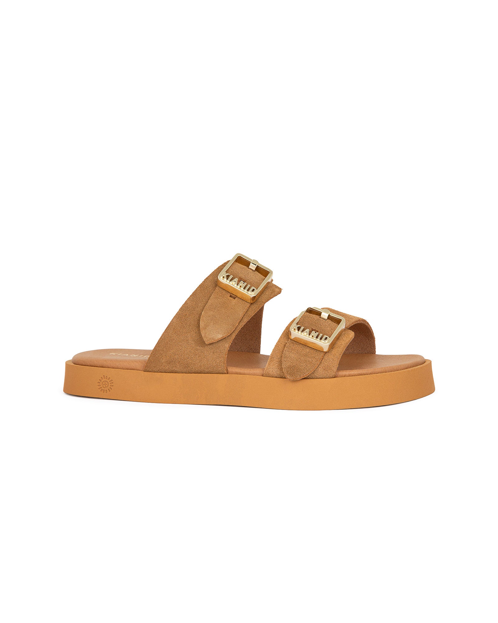 Sandalo doppia fascia "Kianid x Cotazur" modello Polignano Midi Caramel in Suede