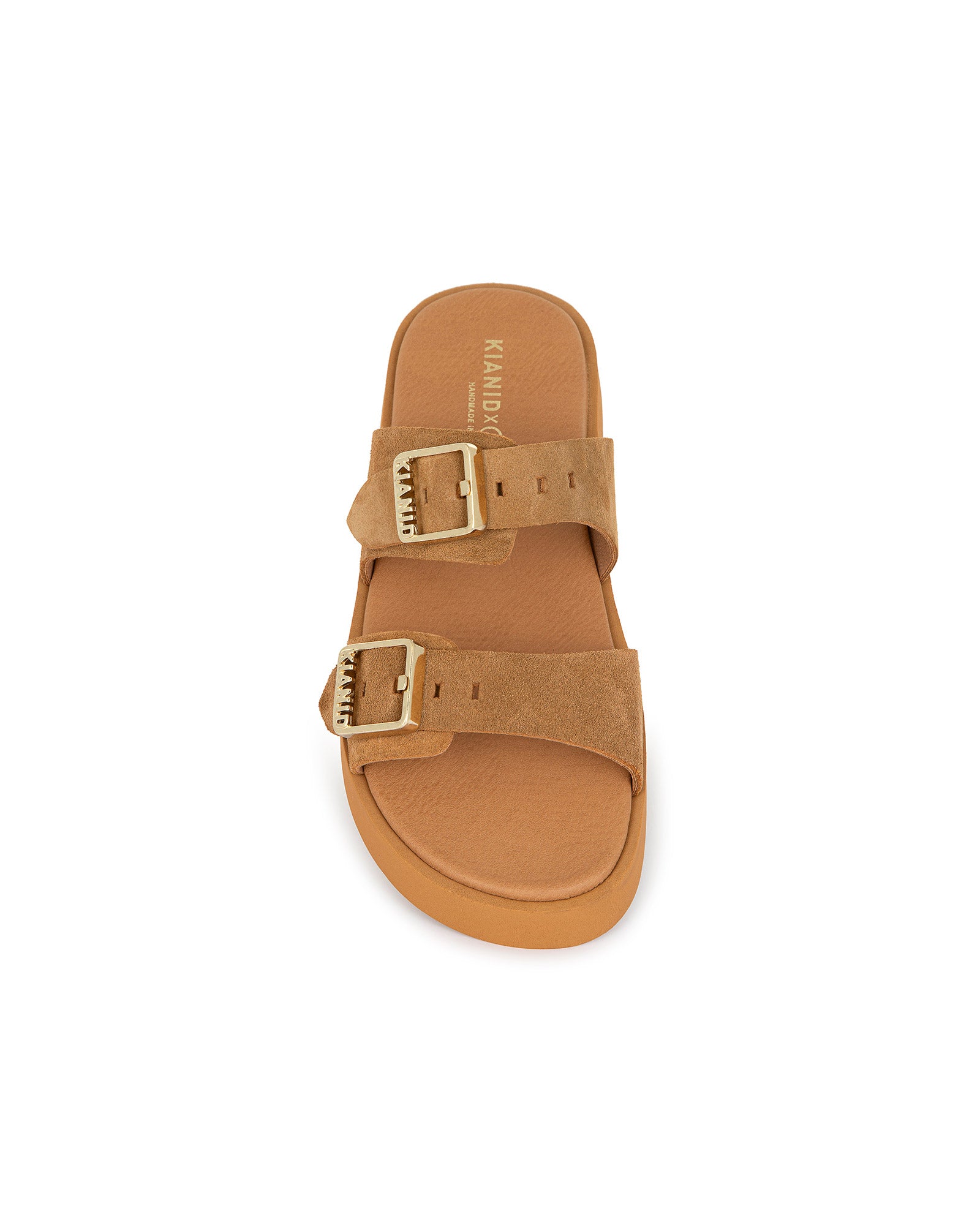 Sandalo doppia fascia "Kianid x Cotazur" modello Polignano Midi Caramel in Suede