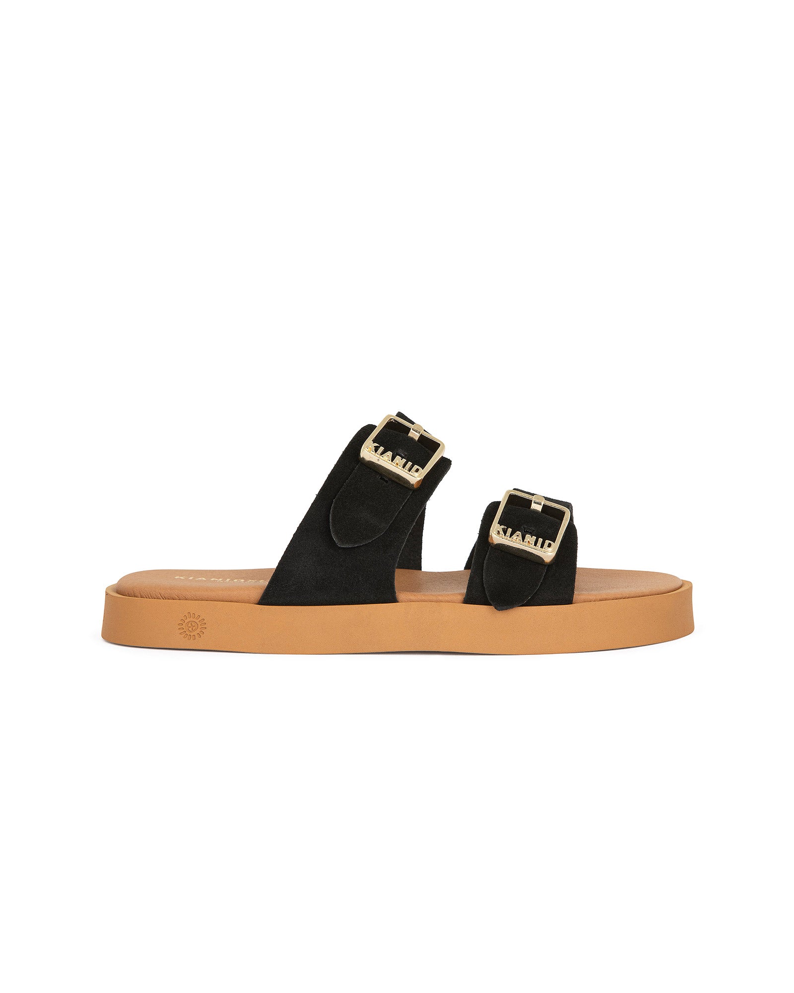 Sandalo doppia fascia "Kianid x Cotazur" modello Polignano Midi Caramel in Suede