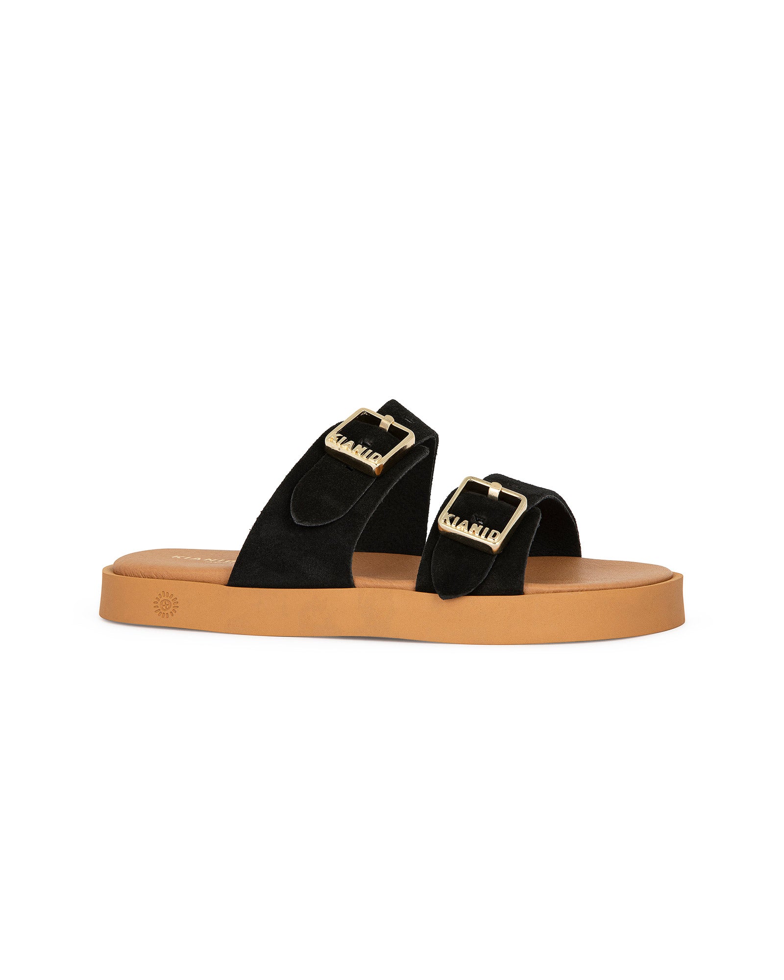 Sandalo doppia fascia "Kianid x Cotazur" modello Polignano Midi Caramel in Suede