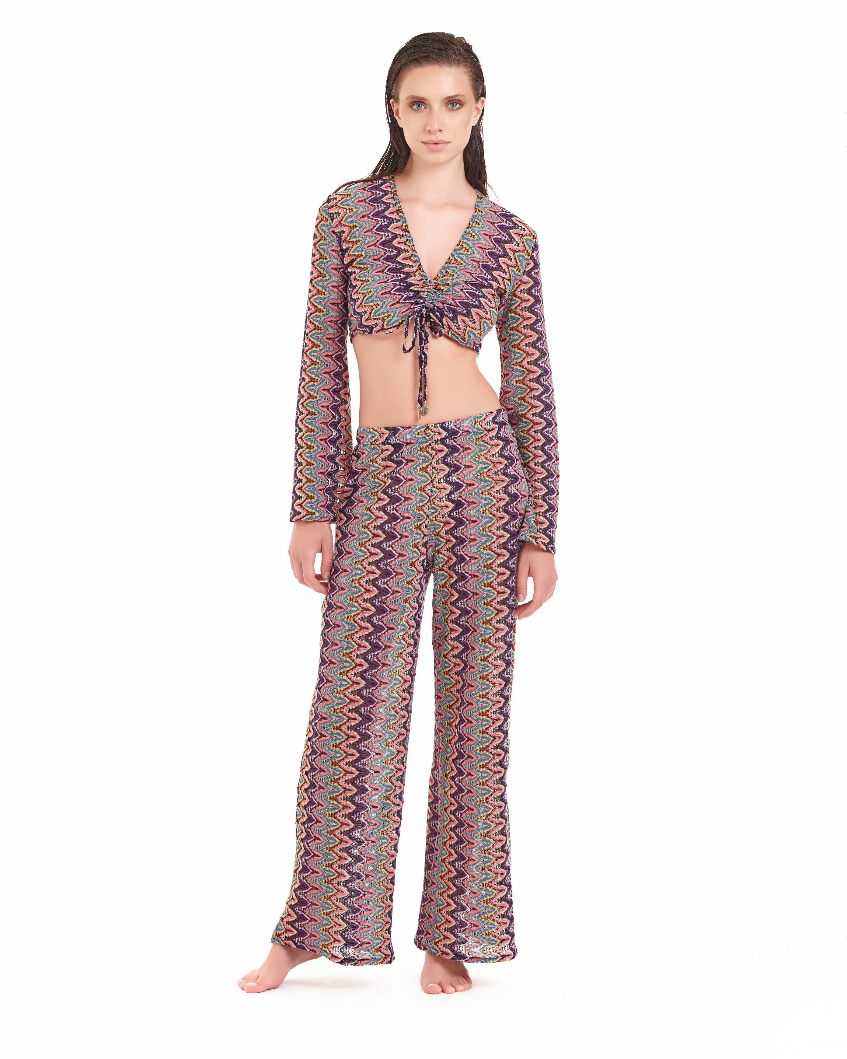 Pantalone Cotazur in maglia a crochet fantasia zig zag