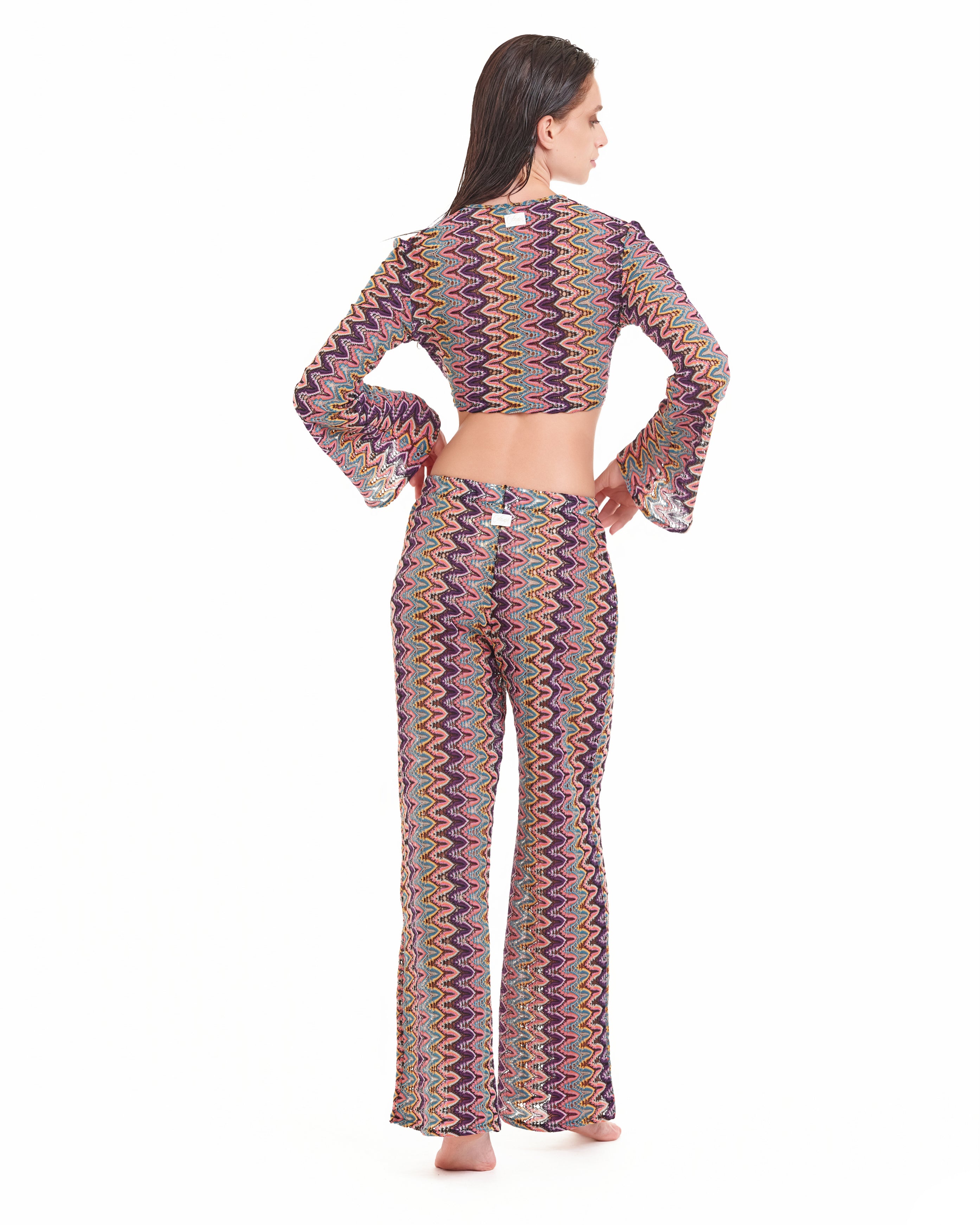 Pantalone Cotazur in maglia a crochet fantasia zig zag
