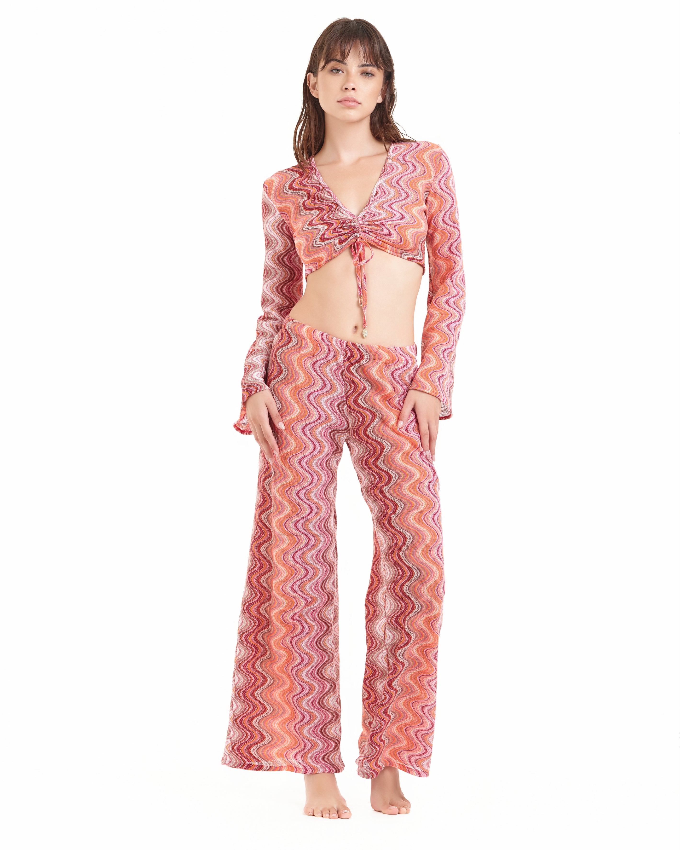 Camicia Cotazur in maglia crochet a onde crop