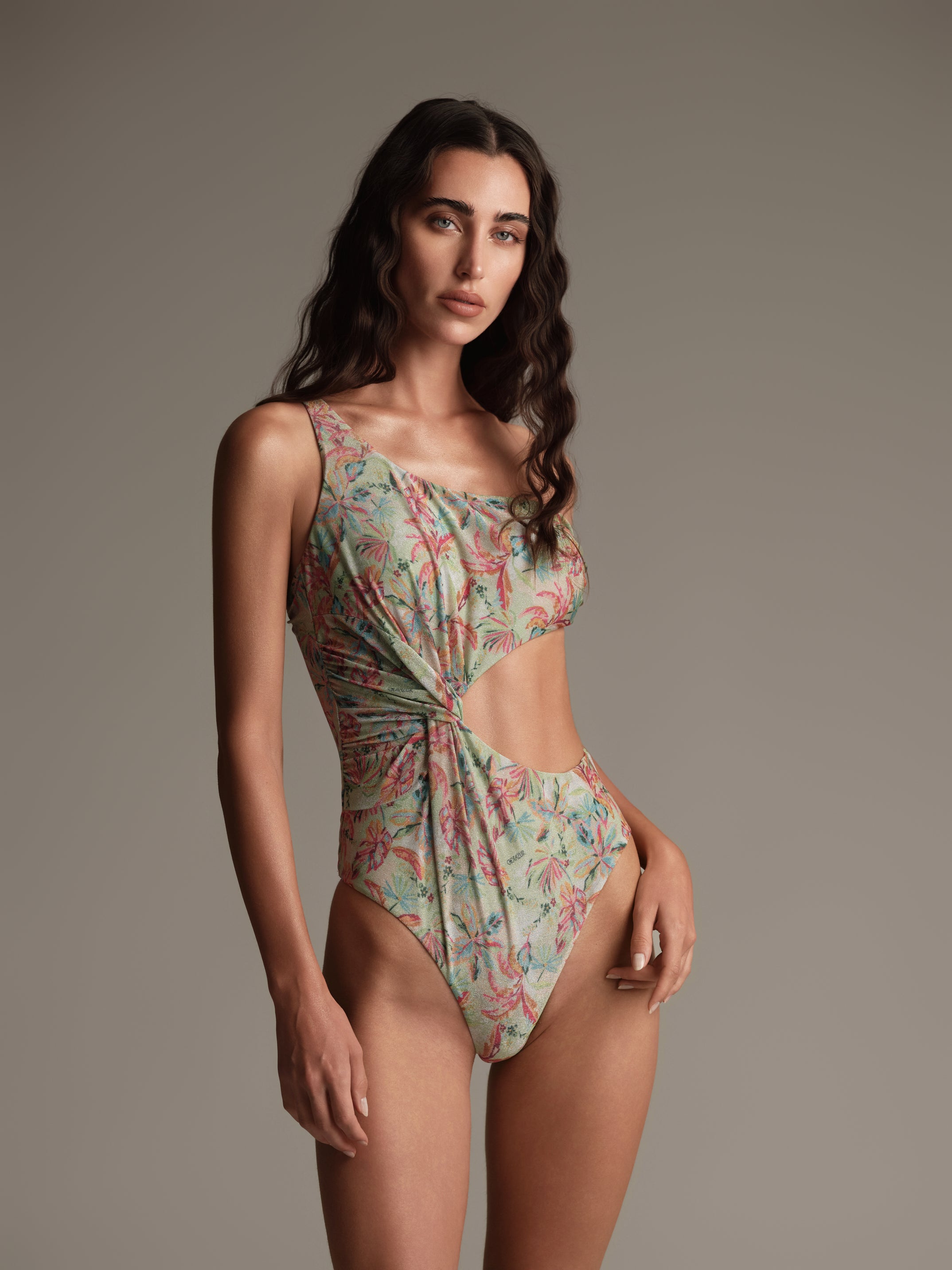 Costume intero monospalla stampa tropicale