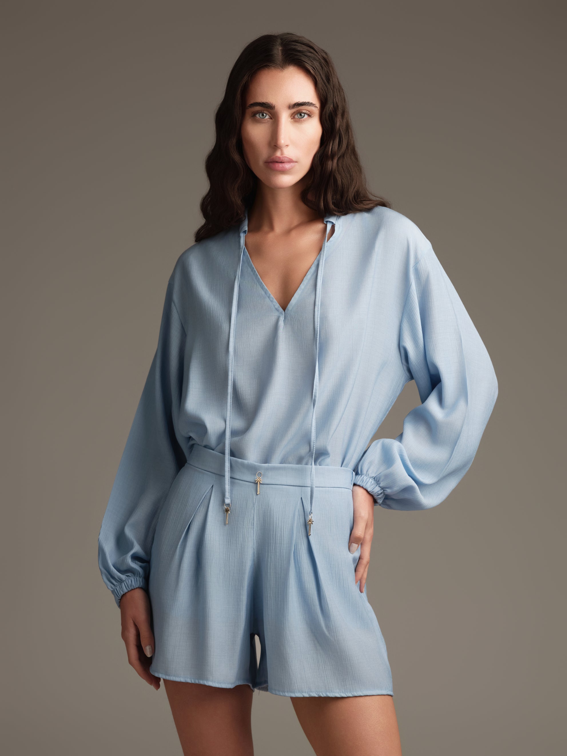 Short in cotone goffrato