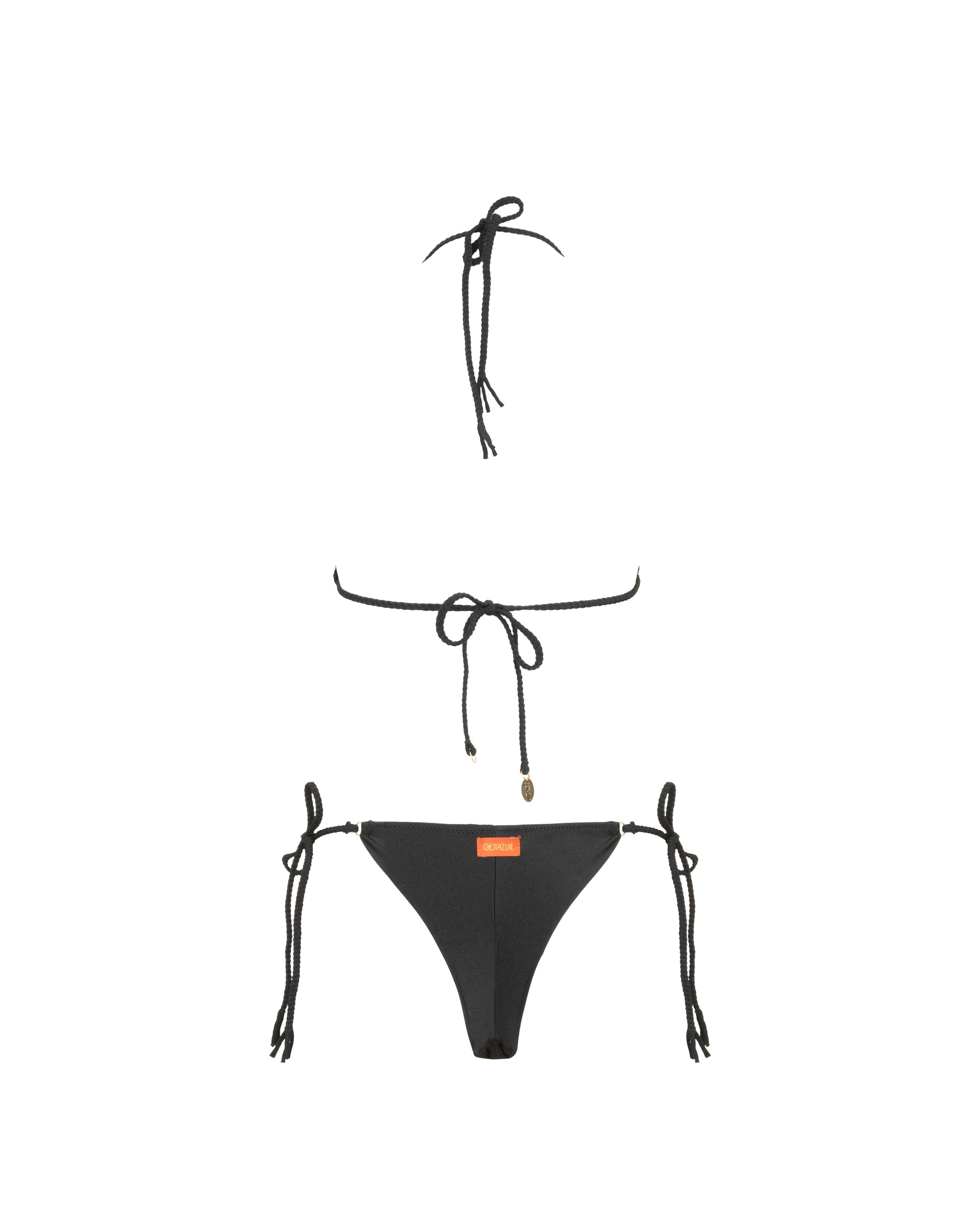 Bikini triangolo in maglia d'oro con slip laccetti